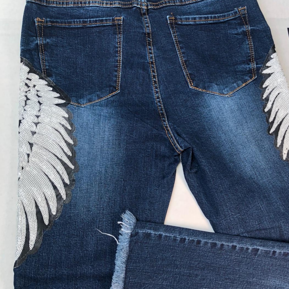 Whiten sequin winged jeans